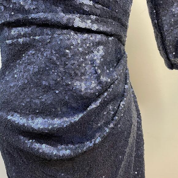 Rene Ruiz Collection Blue sequined ruched Knee Length Event Formal Dress 6 - Picture 6 of 15